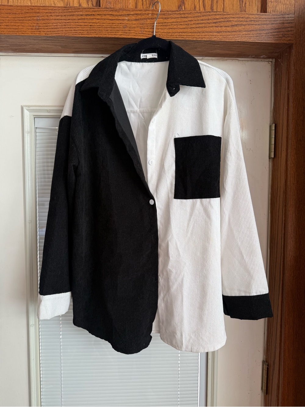 Two-Tone Black & White Corduroy Blazer Jacket